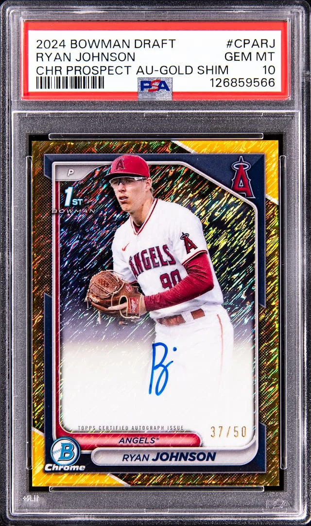 2024 Bowman Draft Ryan Johnson Chrome Prospect Autographs Gold Shimmer #CPA-RJ card image
