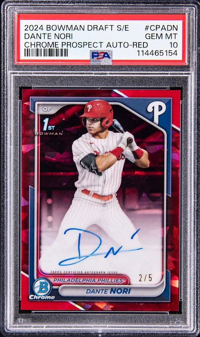 2024 Bowman Draft Sapphire Dante Nori Chrome Prospect Autograph Red #CPA-DN card image