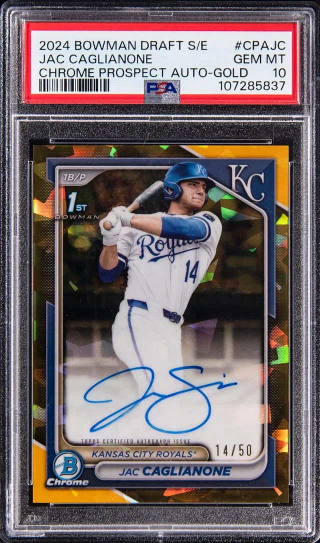 2024 Bowman Draft Sapphire Jac Caglianone Edition Chrome Prospect Autographs Gold #CPA-JC card image