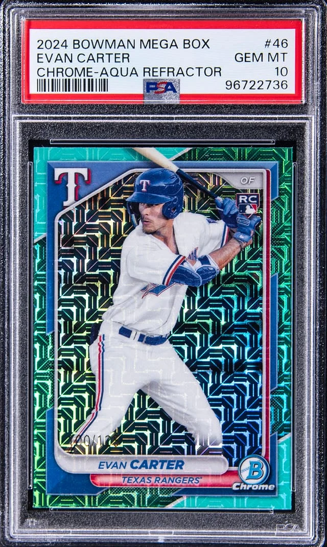 2024 Bowman Evan Carter Mega Box Chrome Aqua Refractor #46 card image
