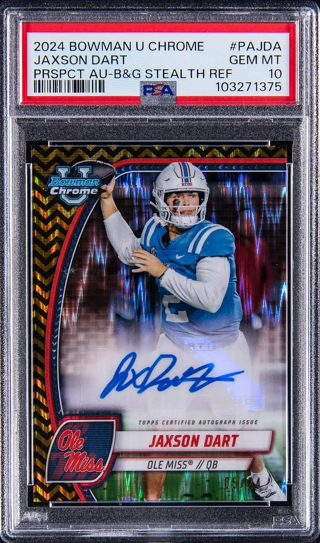 2024 Bowman Jaxson Dart U Chrome Prospect Autographs Black & Gold Stealth Refractor #PA-JDA card image