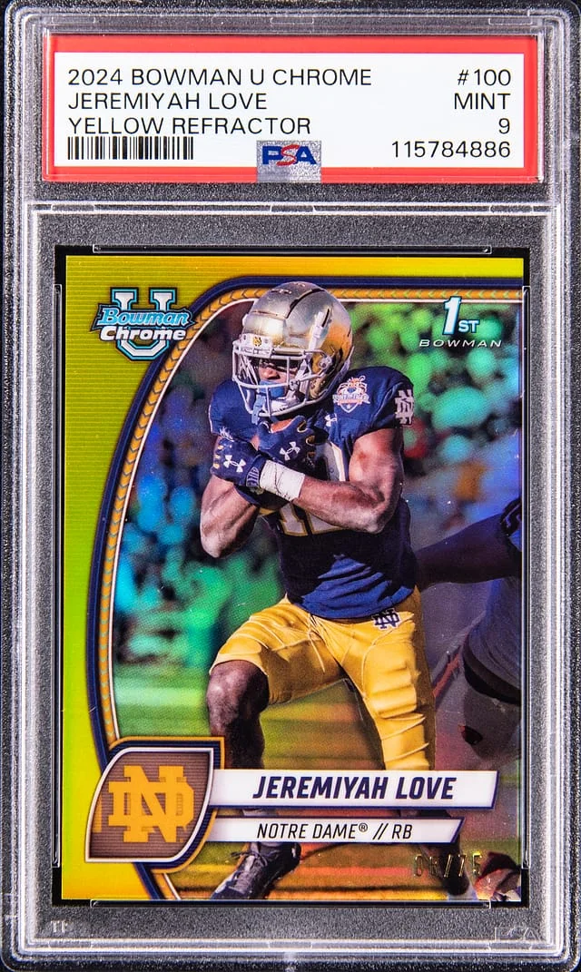 2024 Bowman Jeremiyah Love U Chrome Yellow Refractor #100 card image