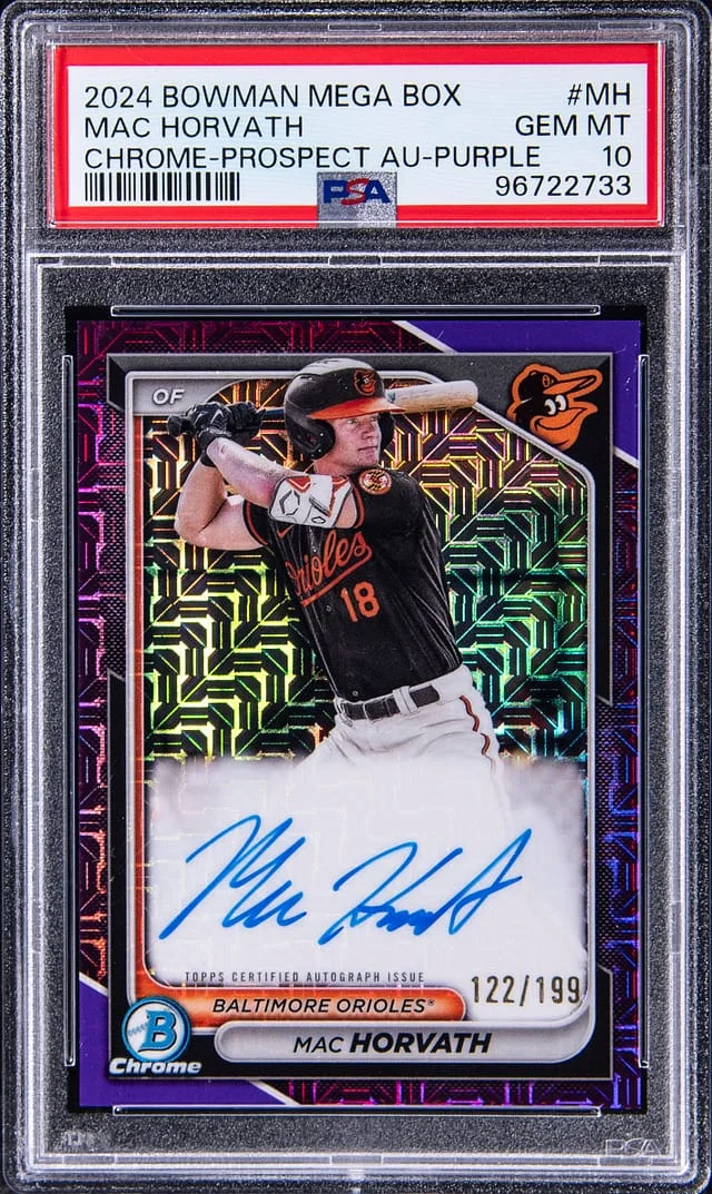 2024 Bowman Mac Horvath Mega Box Chrome Prospect Autograph Purple #BMA-MH card image