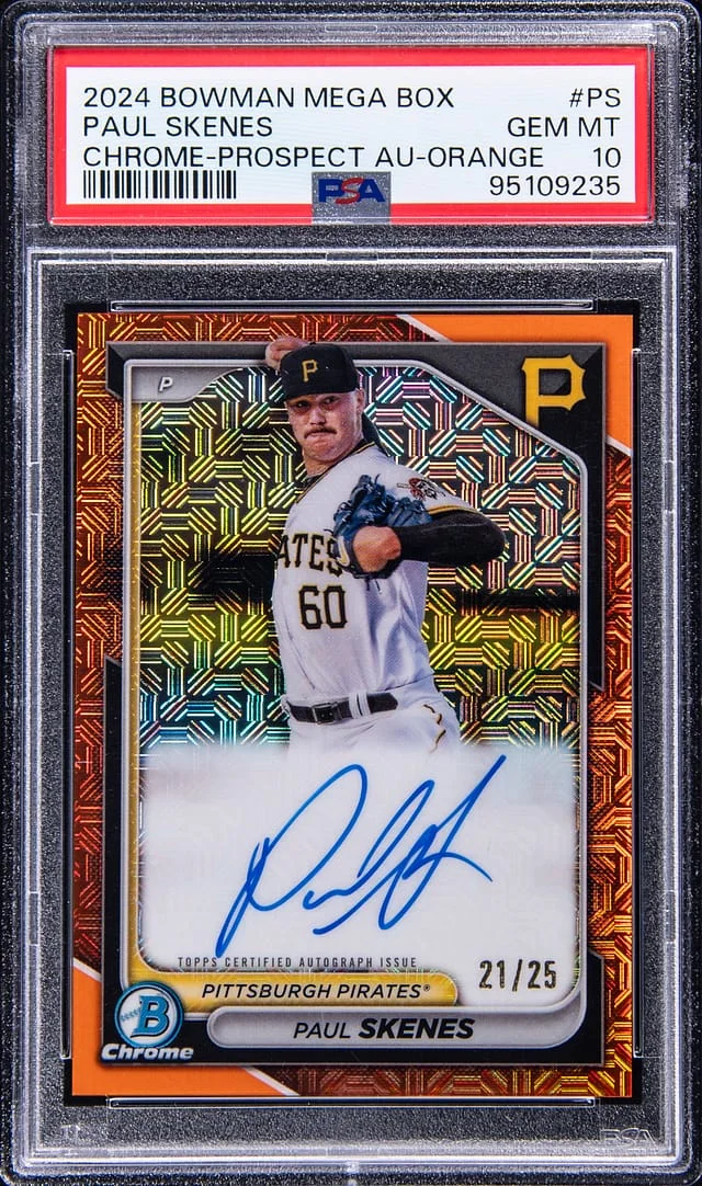 2024 Bowman Paul Skenes Mega Box Chrome Prospect Autographs Orange Refractor #BMA-PS card image