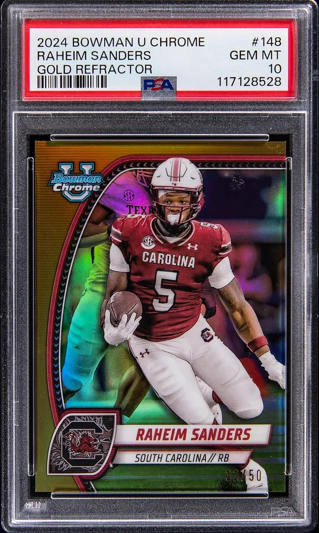 2024 Bowman Raheim Sanders U Chrome Gold Refractor #148 card image