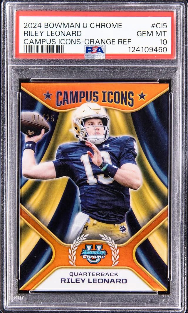 2024 Bowman Riley Leonard U Chrome Campus Icons Orange Refractor #CI5 card image