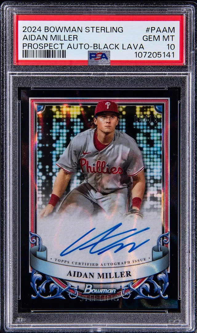 2024 Bowman Sterling Aidan Miller Prospect Autographs Black Lava Refractor #PA-AM card image