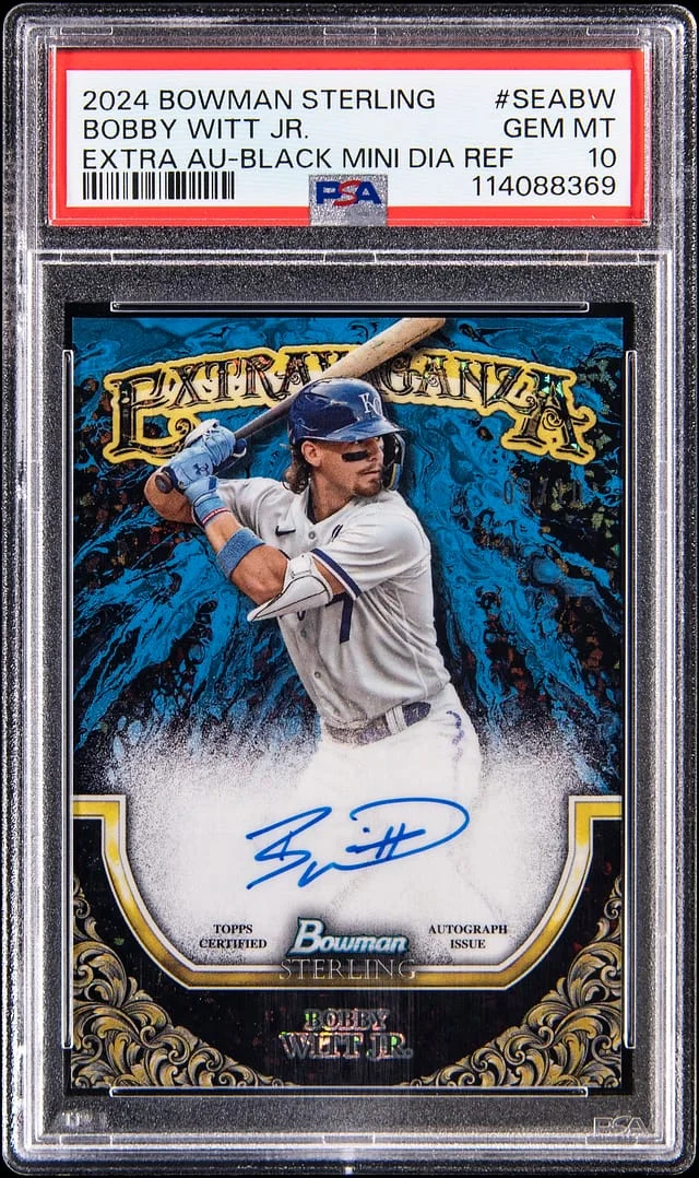 2024 Bowman Sterling Bobby Witt Jr. Extravaganza Autographs Black Mini Diamond Refractor #SEA-BW card image