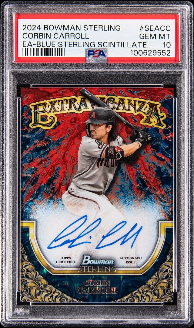 2024 Bowman Sterling Corbin Carroll Extravaganza Blue Sterling Scintillate Refractor #SEA-CC card image