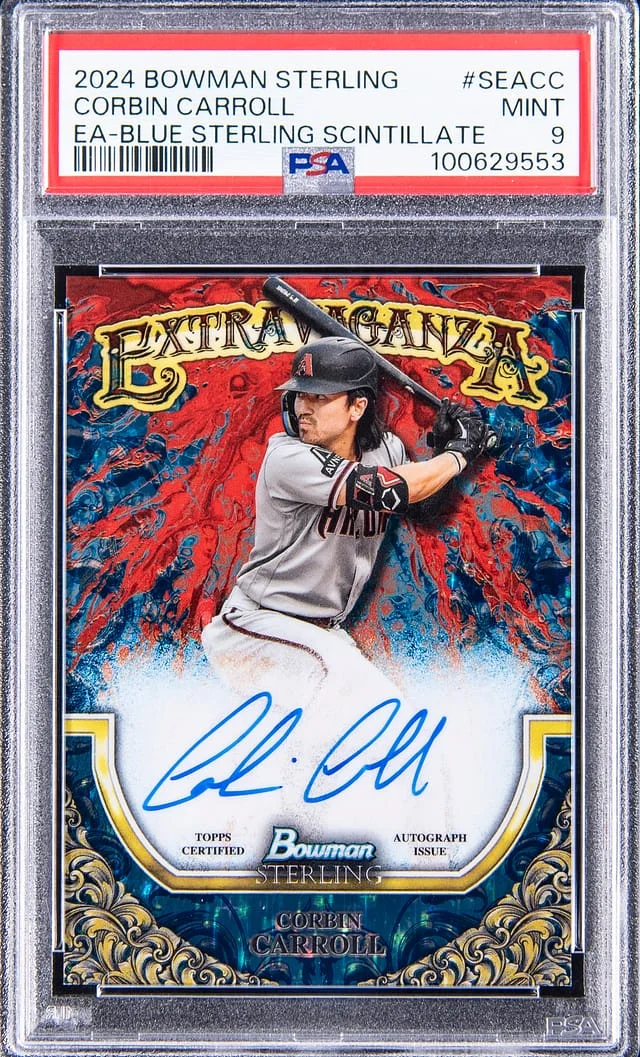 2024 Bowman Sterling Corbin Carroll Extravaganza Autograph Blue Sterling Scintillate #SEACC card image