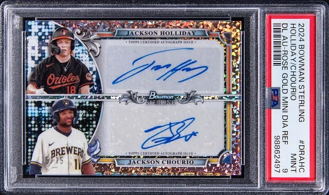 2024 Bowman Sterling Jackson Holliday/Jackson Chourio Dual Autograph Rose Gold Mini Diamond Refractor #DRA-HC card image