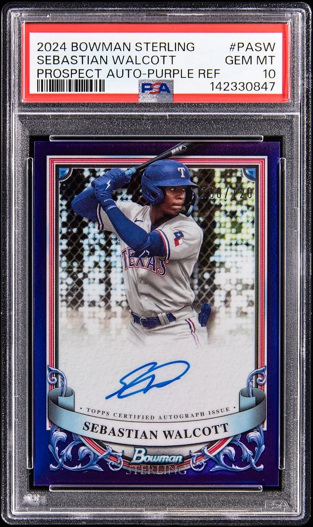 2024 Bowman Sterling Sebastian Walcott Prospect Autograph Purple Refractor #PA-SW card image