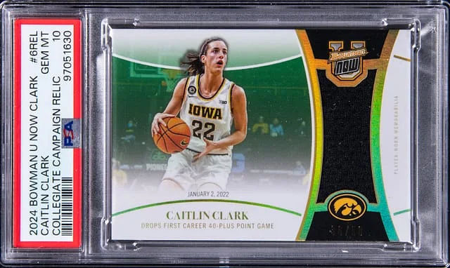 2024 Bowman University Caitlin Clark Now Clark Collegiate Campaign Relic #6-REL card image