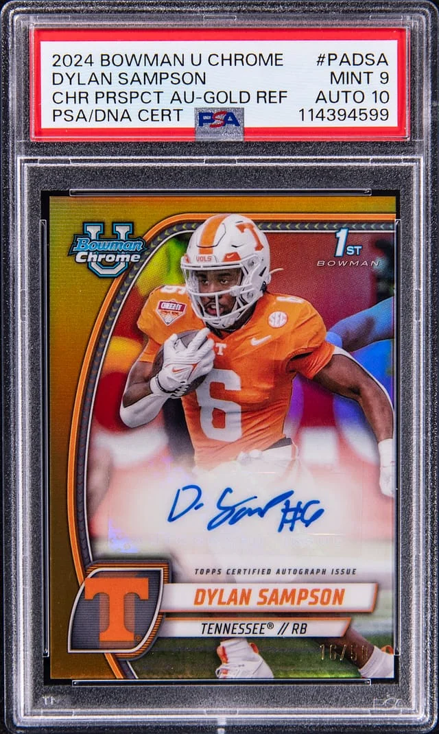 2024 Bowman University Chrome Dylan Sampson Prospect Autograph Gold Refractor #PA-DSA card image