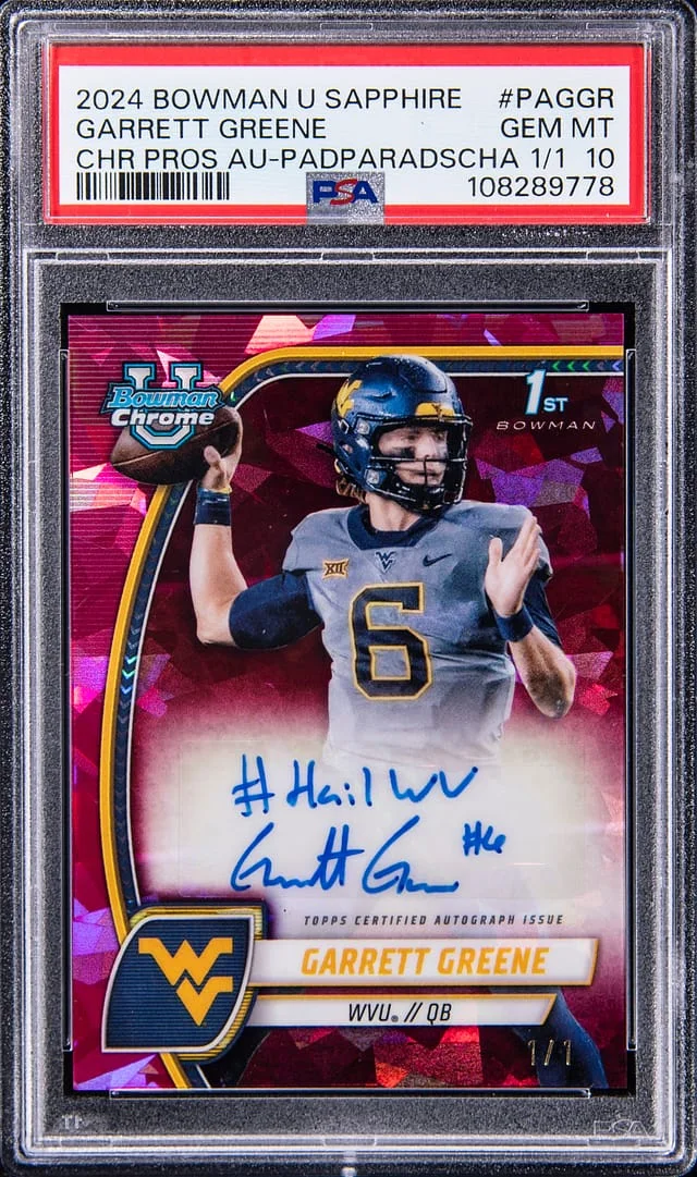 2024 Bowman University Chrome Garrett Greene Prospect Autograph Padparadscha #PA-GGR card image
