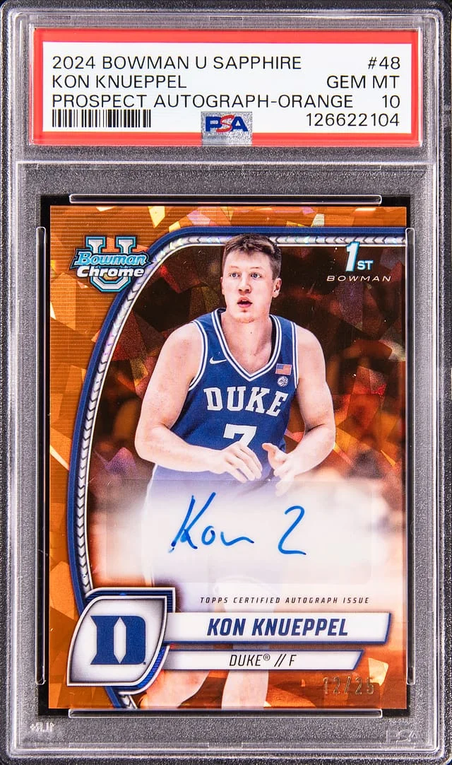 2024 Bowman University Kon Knueppel Sapphire Prospect Autographs Orange #48 card image