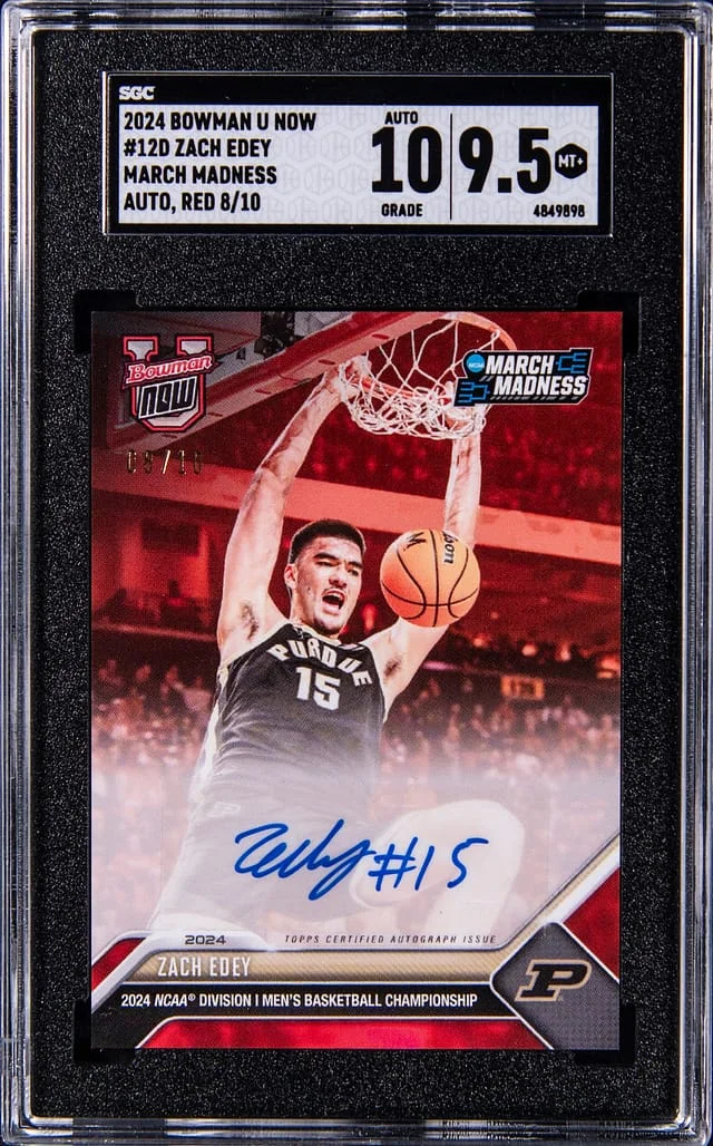 2024 Bowman University Zach Edey Now March Madness Autograph Red #12D card image