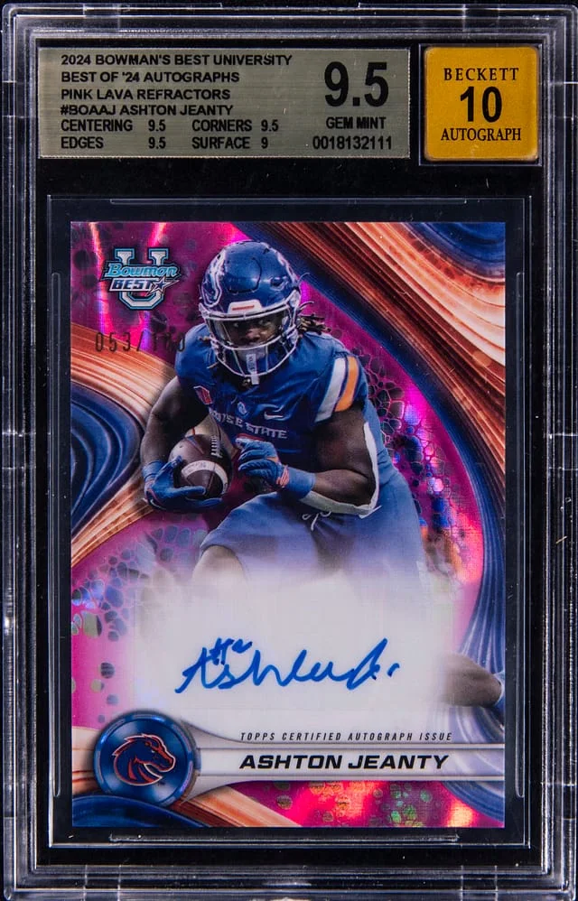 2024 Bowman's Best Ashton Jeanty University Best of '24 Autographs Pink Lava Refractors #BOA-AJ card image