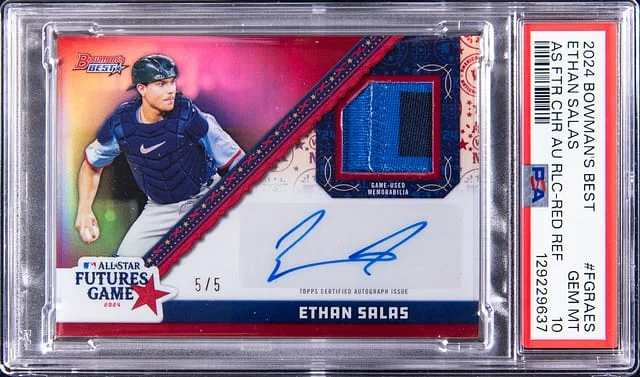 2024 Bowman's Best Ethan Salas All-Star Futures Chrome Autograph Relic Red Refractor #FGRA-ES card image