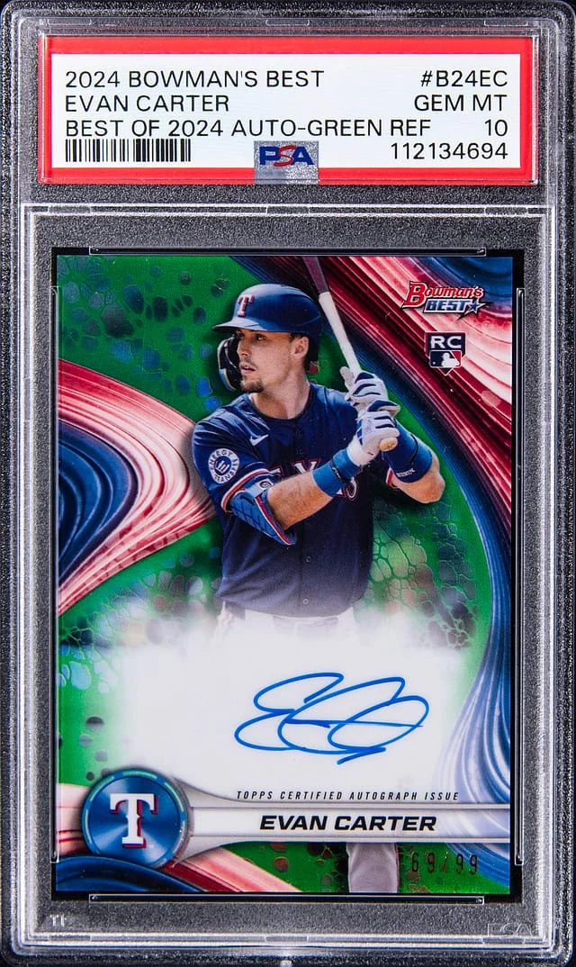 2024 Bowman's Best Evan Carter Best of 2024 Autograph Green Refractor #B24-EC card image