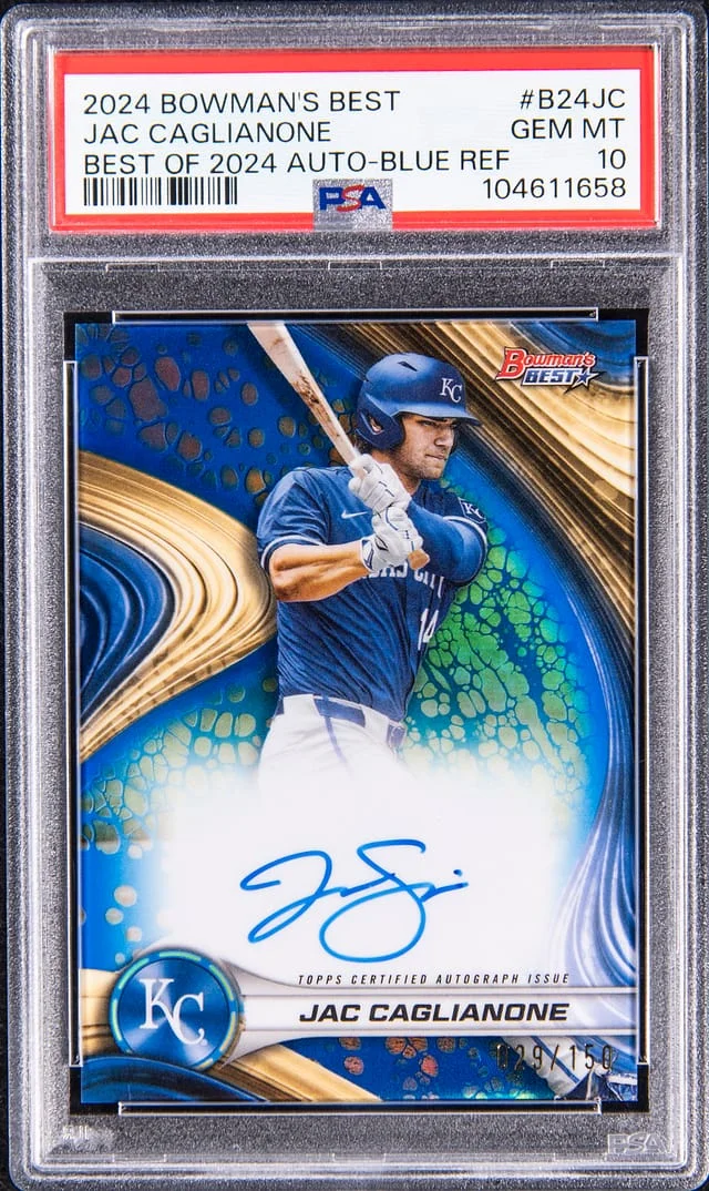 2024 Bowman's Best Jac Caglianone Best of 2024 Autograph Blue Refractor #B24-JC card image
