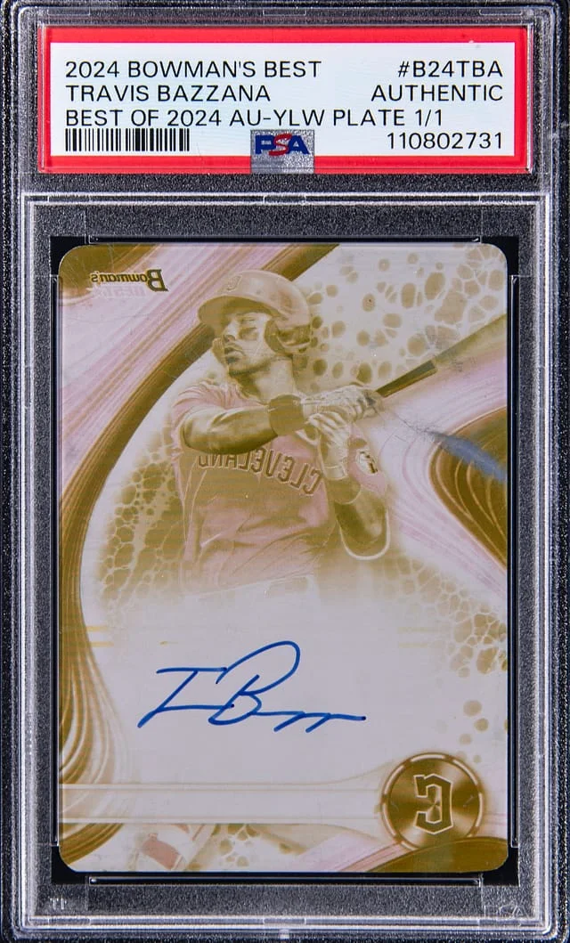 2024 Bowman's Best Travis Bazzana of 2024 Autograph Yellow Printing Plate #B24-TBA card image