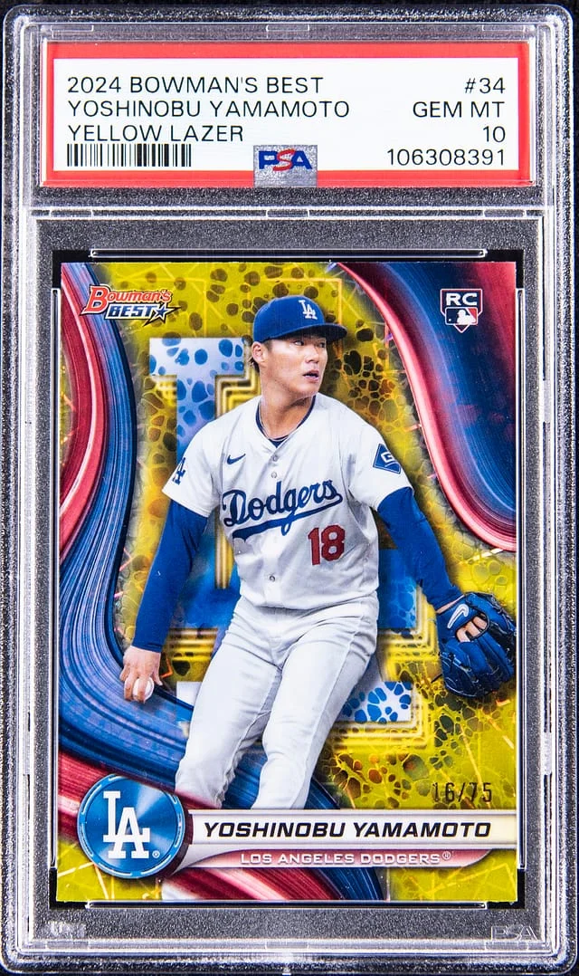 2024 Bowman's Best Yoshinobu Yamamoto Yellow Lazer #34 card image