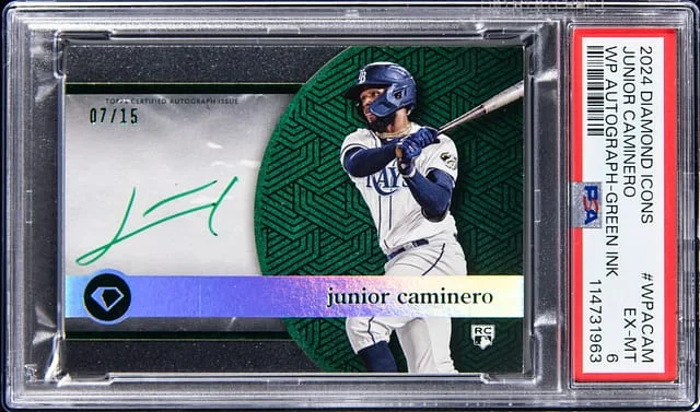 2024 Diamond Icons White Polychromatink Autograph Green Ink Junior Caminero #WPACAM card image