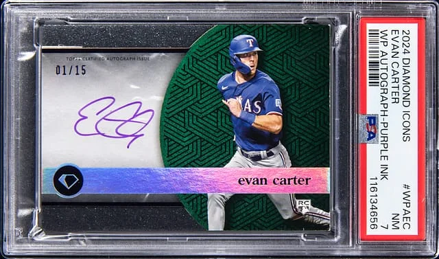 2024 Diamond Icons White Polychromatnik Autograph Purple Ink Evan Carter #WPAEC card image