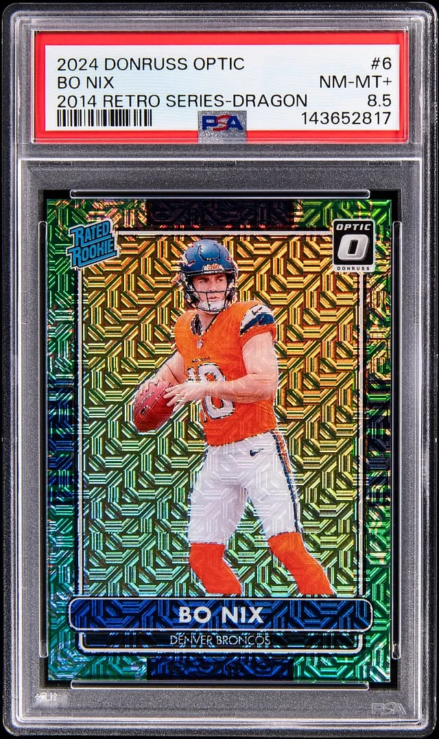 2024 Donruss Optic Bo Nix 2014 Retro Series Dragon #6 card image