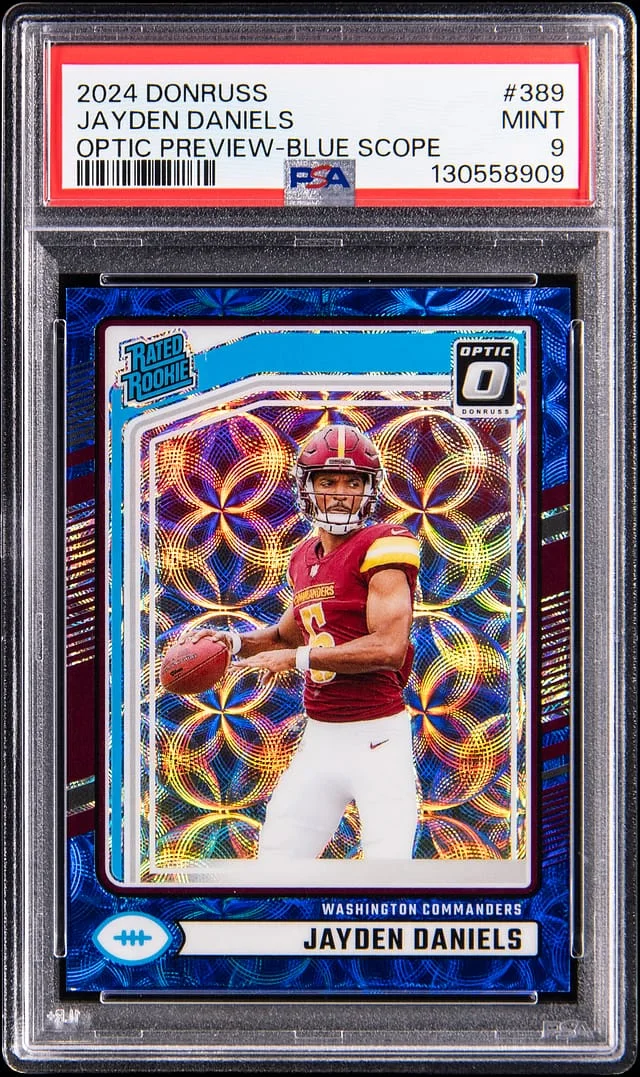 2024 Donruss Optic Jayden Daniels Preview Blue Scope #389 card image