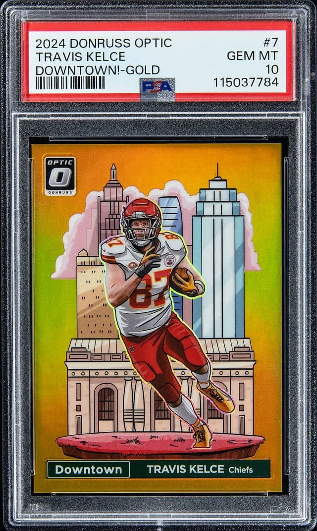2024 Donruss Optic Travis Kelce Downtown! - Gold #7 card image