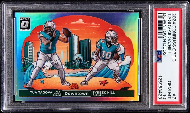 2024 Donruss Optic Tua Tagovailoa/Tyreek Hill Downtown Duos #7 card image