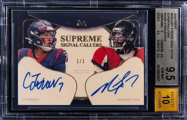 2024 Finest CJ Stroud/Michael Vick Mercury Stroud Dual Autographs SuperFractors #DA-SV card image