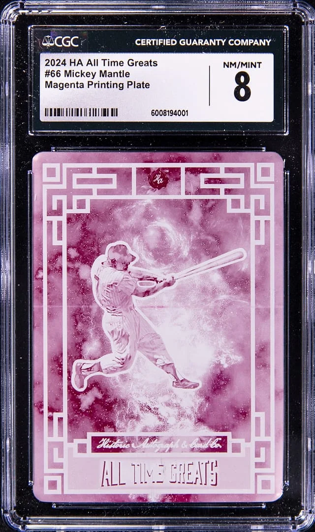2024 HA All Time Greats Magenta Printing Plate Mickey Mantle Printing Plate #66 card image