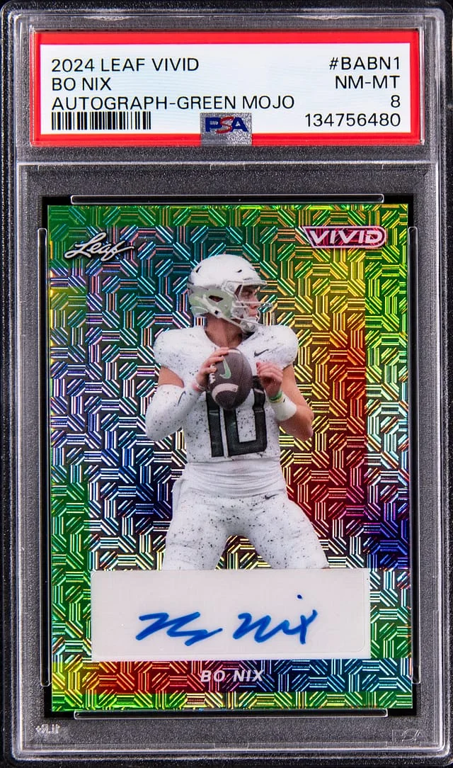 2024 Leaf Bo Nix Vivid Autograph Green Mojo #BA-BN1 card image