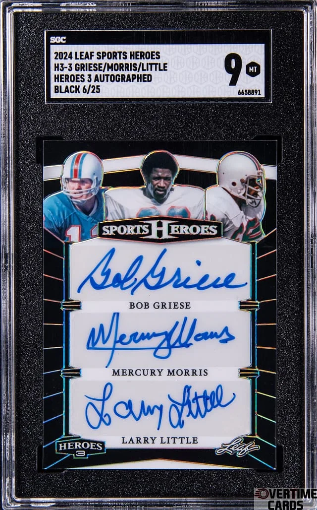 2024 Leaf Bob Griese/Mercury Morris/Larry Little Sports Heroes Heroes 3 Autographed Black #H3-3 card image