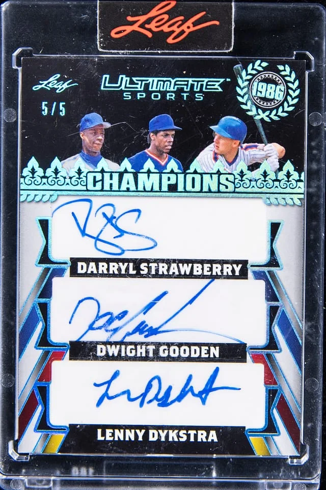 2024 Leaf Darryl Strawberry/Dwight Gooden/Lenny Dykstra Multi-Signed Card - Leaf Encased Ultimate Sports Champions #UC-10 card image