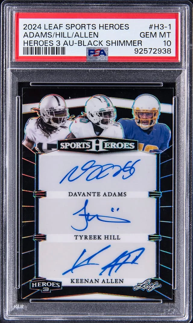 2024 Leaf Davante Adams/Tyreek Hill/Keenan Allen Multi-Signed Sports Heroes 3 Autograph Black Shimmer #H3-1 card image
