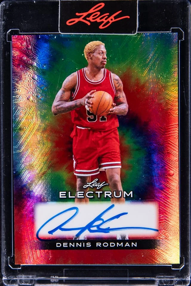 2024 Leaf Dennis Rodman Electrum Base Auto Silver Board with TieDye Skin & Etch Circuit Board #BA-DR1 card image