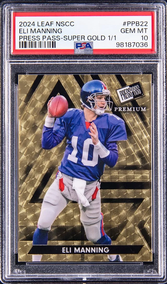 2024 Leaf Eli Manning NSCC Press Pass Super Gold #PPB-22 card image