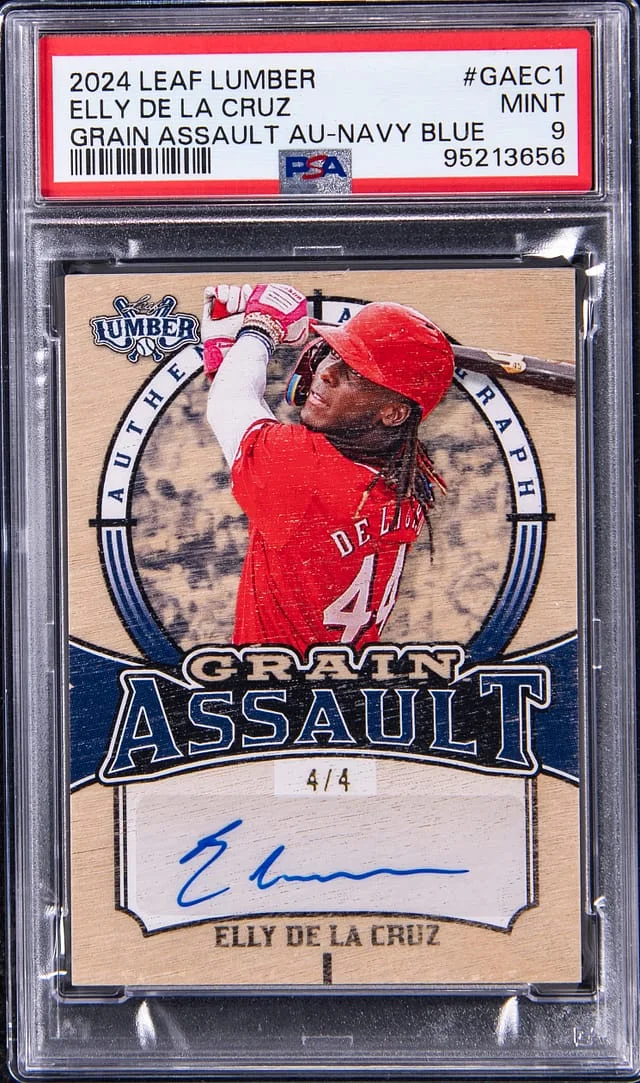 2024 Leaf Elly De La Cruz Lumber Grain Assault Autograph Navy Blue #GA-EC1 card image
