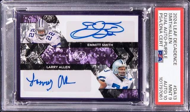 2024 Leaf Emmitt Smith/Larry Allen Decadence Dual Autograph Purple #DA-13 card image