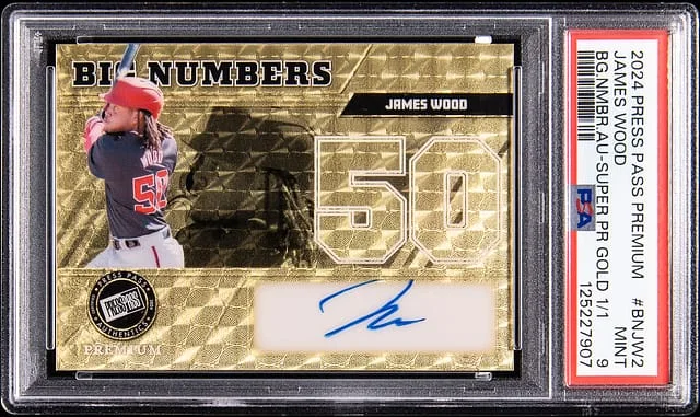 2024 Leaf James Wood Press Pass Premium Big Numbers Autograph Super Premium Gold #BN-JW2 card image