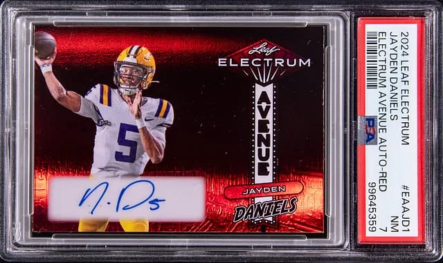 2024 Leaf Jayden Daniels Electrum Electrum Avenue Autograph Red #EAAJD1 card image