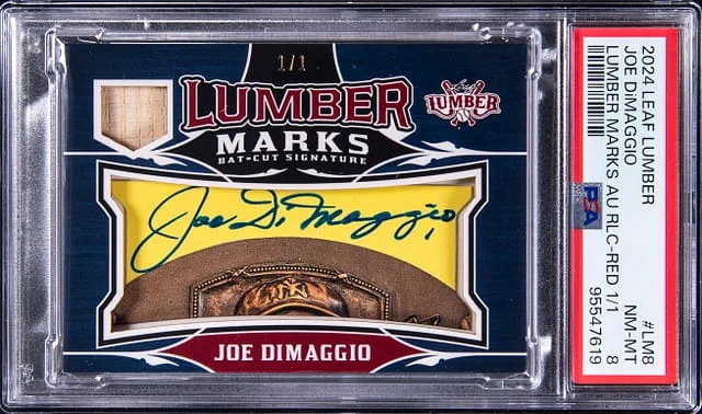 2024 Leaf Joe DiMaggio Lumber Marks Autograph Relic Red #LM-8 card image