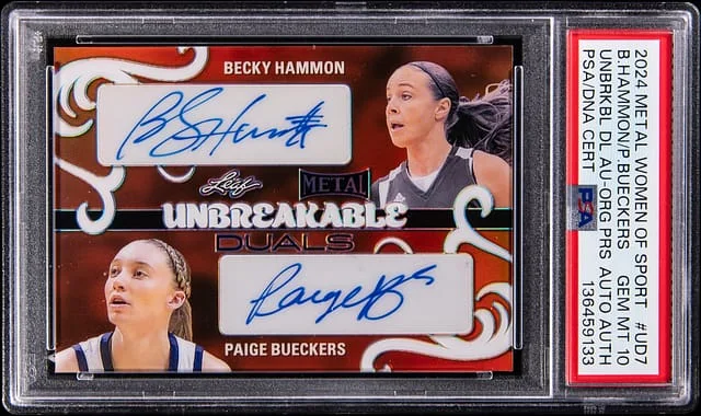 2024 Leaf Metal Becky Hammon / Paige Bueckers Women of Sport Unbreakable Duel Autographs Orange Parallel #UD7 card image