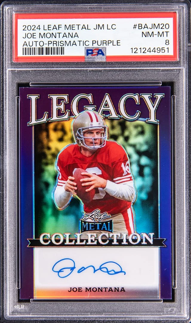2024 Leaf Metal Joe Montana Legacy Collection Autograph Prismatic Purple #BA-JM20 card image