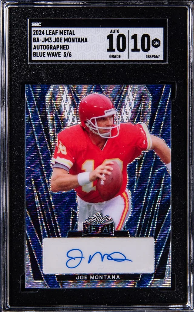 2024 Leaf Metal Joe Montana Autograph Blue Wave #BA-JM3 card image