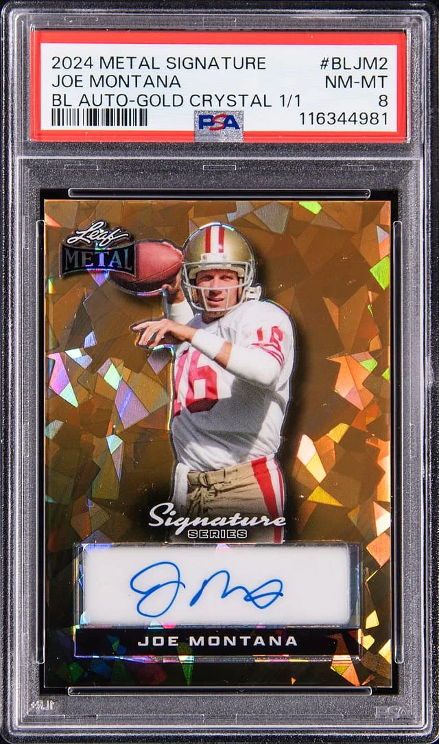 2024 Leaf Metal Joe Montana Signature Borderless Autograph Gold Crystal #BL-JM2 card image